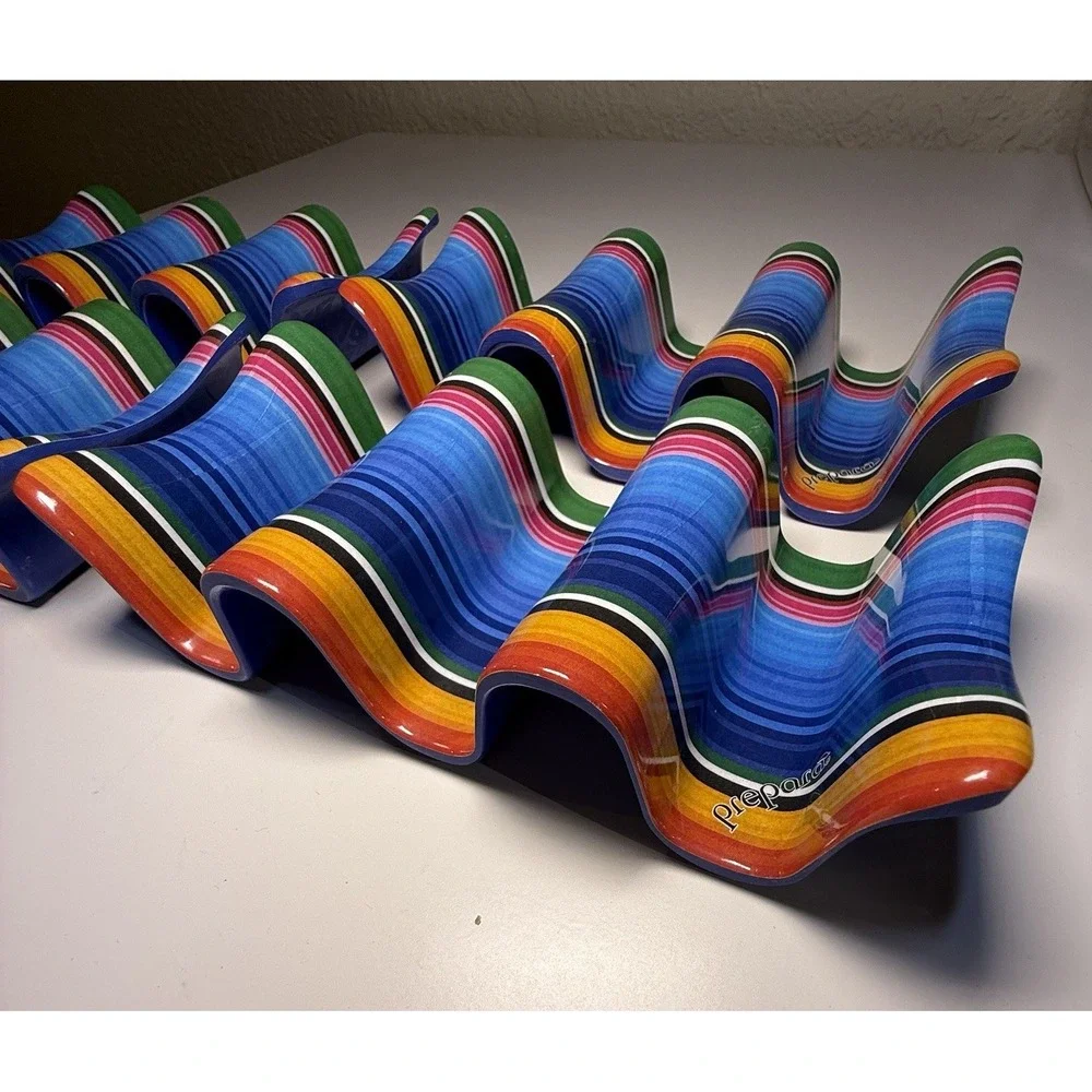 Prepara Taco Holders Set of 4 Multicolor Fiesta Striped Wave Plastic Taco Stands